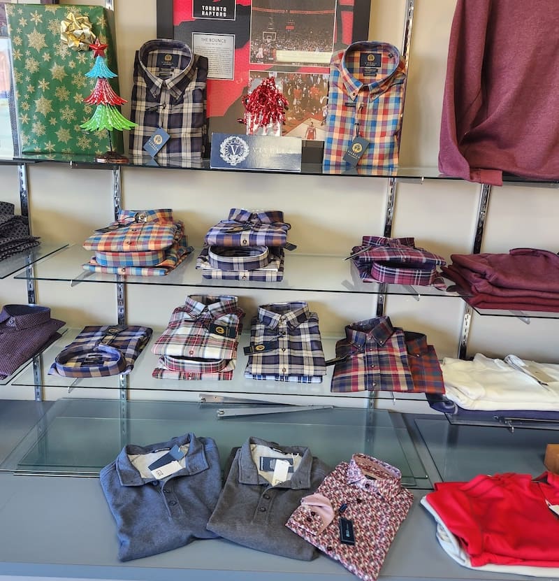 shelves of men's dress shirts