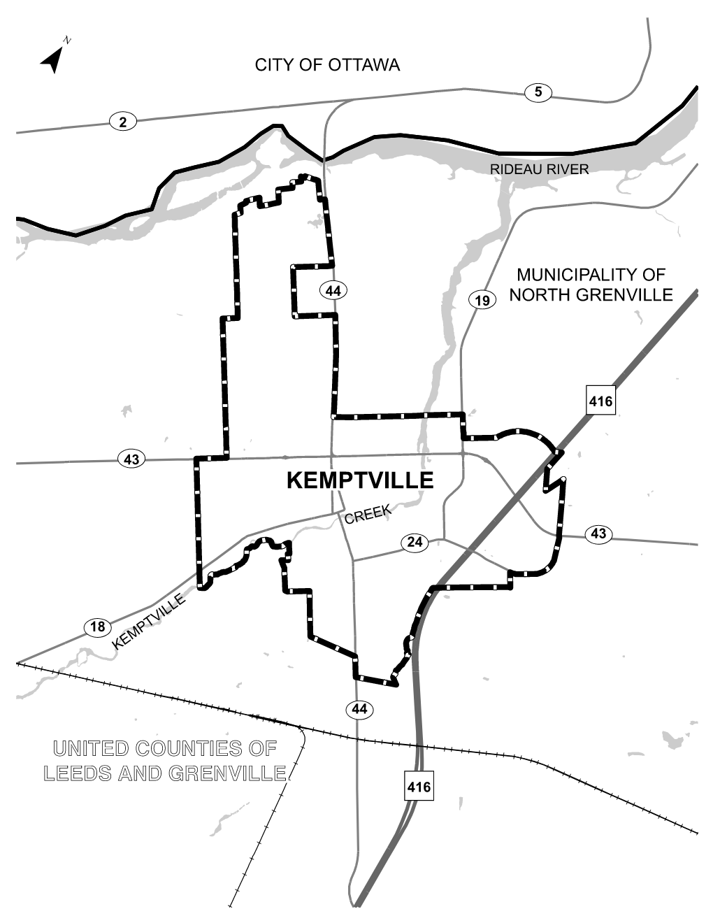 map outlining study area around urban Kemptville