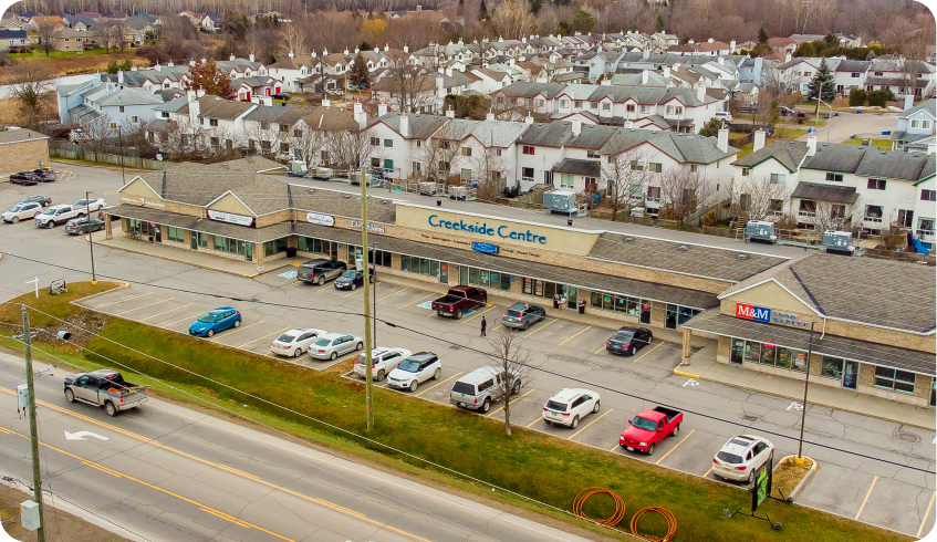 aerial photo of the creekside centre shopping plaza in kemptville ontario